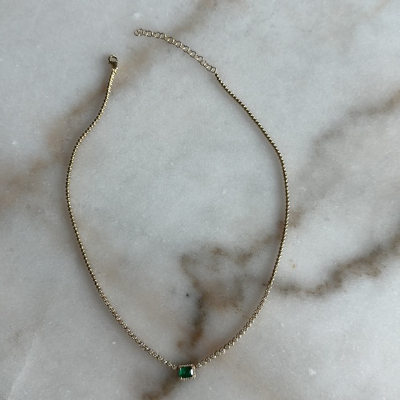 Emerald and Diamond 14k gold necklace - Picture 4 of 7